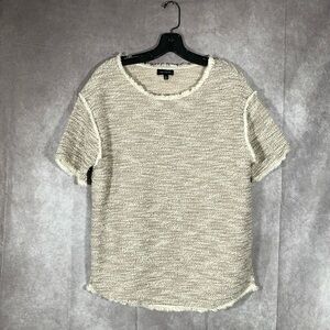 The Limited Cream Textured Tweed Fringe Sweater Shirt | Size Medium